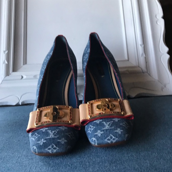 Louis Vuitton Denim Monogram Square Toe Heel Sz 41 - Picture 5 of 8